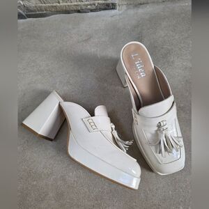 Tassel Chunky Platform Mule Women Square Toe Block Heel Sz 39/8 L'idea By Lori